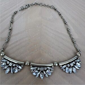 18” Banana Republic Gold Tone Crescent Rhinestone Glam Statement Necklace